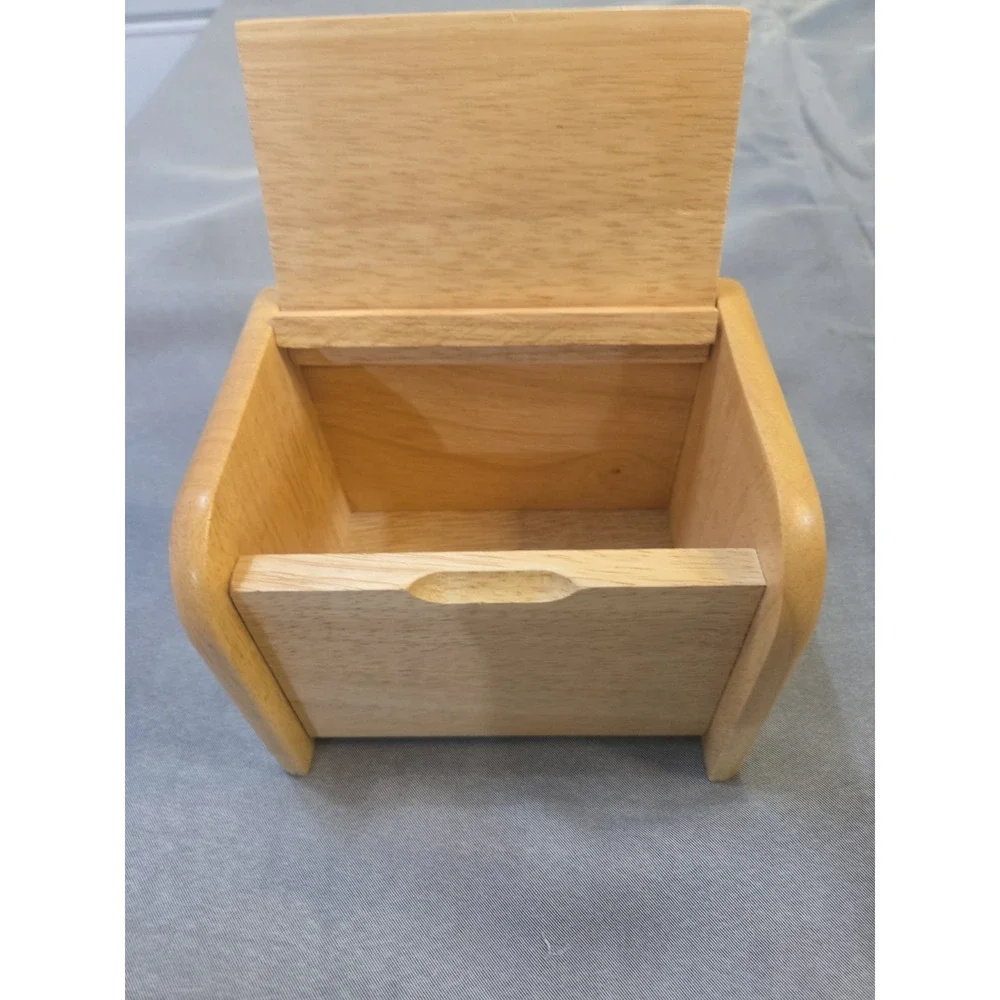 Vintage Wooden Recipe Box Light Wood Card Holder Kitchen Storage Organizer Retro